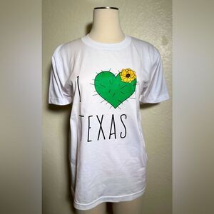I LOVE TEXAS CACTUS T SHIRT GREEN WHITE 100%. Cotton
